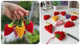 Kolay Tığ işi Çilek Anahtarlık Yapımı  Crochet Strawberry Keychain  Anahtarlık Örgü Modelleri