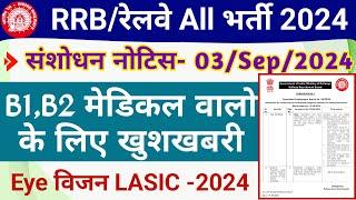 Railway All CEN 2024 Eye Vision Notice  Eye LASIC Surgery Railway Medical Rule 2024