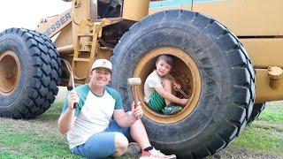 Playing in the rocks and water with tractors  Real tractors on the farm  Tractors for kids