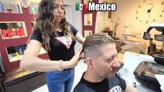 $2 Hair Wash Blow Dry & Male Hair Style by Karen  Mexico City ASMR Her 2nd hair wash video