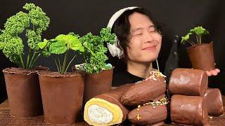 ASMR Chocolate flower pot dessert‼️【咀嚼音mukbangEating Sounds】