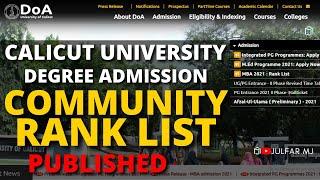 Calicut University Degree Admissions 2021  Community Rank List Published  Online Reporting  Login