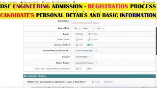 DSE Engineering Admission Registration Process - Personal details basic information of candidate