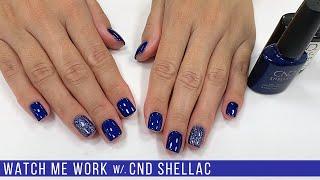 Full Salon Manicure wCND Shellac Sassy Sapphire Watch Me Work  