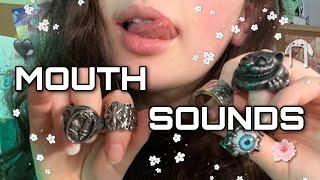 asmr. Lip Licking Mouth Sounds + Showing You Rings  close up beeswax tapping 