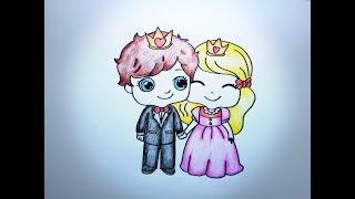 How To Draw Cute King and Queen Cartoon Coloring Pages