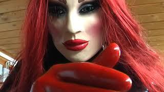 Rubberdoll Lisa´s Female Mask and Red Latex Gloves