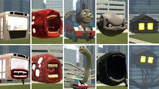 Monster Battle Bus Eater vs Train Eater vs Thomas Train vs Bloop vs House Had in Garrys Mod