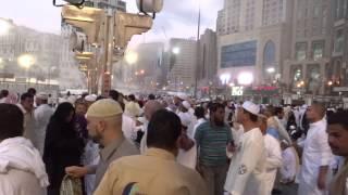 Makkah marghrib Azaan  and moon outside Khana Kaba Wall 22 March 2013 Saudi Arabia