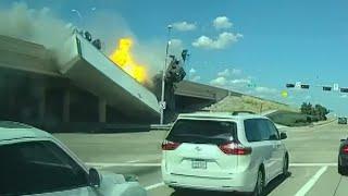 Dash camera One dead after semi-truck flies off overpass in Allen Texas