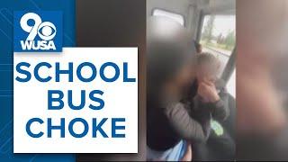 Middle school student being strangled by bully on school bus