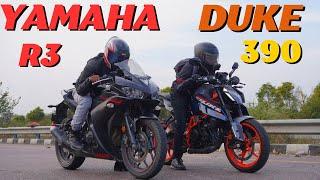 2024 Duke390 vs Yamaha R3 Drag Race  Most Awaited Race  The UP46 Rider 