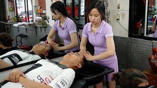 Vietnam massage barbershop today relax amsr massage face & wash hair with young pretty girl...