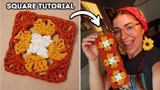 Very easy crochet square pattern perfect for any project - Learn how to join as you go too