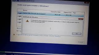O Windows não pode ser instalado neste disco. o disco selecionado está no estilo da partição gpt