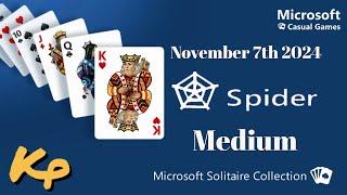 Microsoft Solitaire Collection - Daily Challenge - Spider Medium - November 7th 2024 - 2024-11-07