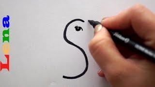 Einhorn aus einem S zeichnen - How to draw a unicorn with S - как нарисовать единорога с S