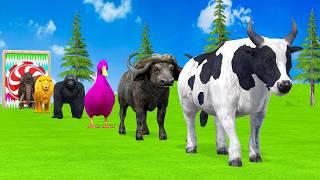 Paint & Animals DuckGorillaLionElephantCowSheep Fountain Crossing Transformation Animal Cartoon