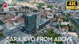 【4K】Sarajevo iz zraka gradi se na sve strane saobraćajna gužva je smanjena