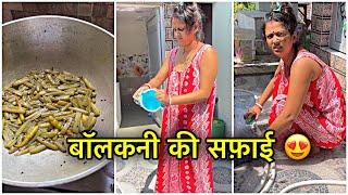 बालकनी को किया आज पूरा साफ़-सफ़ाई   House Cleaning Vlog Indian Mom Saree  Indian Vlog  #vlogs