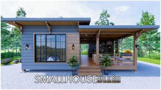 Beautiful Tiny House  House Design Wooden house  8m x 8m