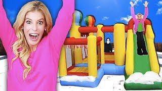 24 Hours inside a GAME MASTER BOUNCE HOUSE Who Wins $10000 & Matt Missing in Top Secret Hideout