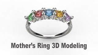 Mothers Ring 3D Modeling Tutorial- Jewelry CAD Design with Rhino 7 #195