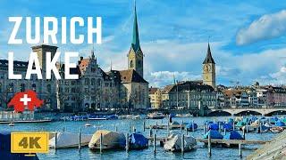 Zurich Switzerland a walk near Zurich lake  from Opera house to Bellevueplatz 4K