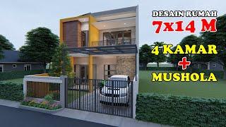 DESAIN RUMAH 7X14 M 2 LANTAI 4 KAMAR TIDUR ADA MUSHOLANYA