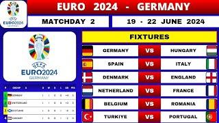 EURO 2024 FIXTURES TODAY  GROUP A - F MATCHDAY 2  EURO TABLE STANDING  EURO 2024 GERMANY