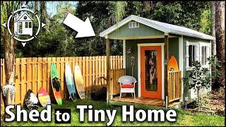 Backyard shed to cute tiny home w earning potential