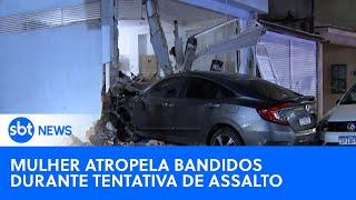 Mulher atropela bandidos durante tentativa de assalto em SP  #SBTNewsnaTV 111024