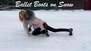 20 cm Ballet High Heels Boots on Snow Road Girl trying to walk in Ballet Boots on snow vol.52