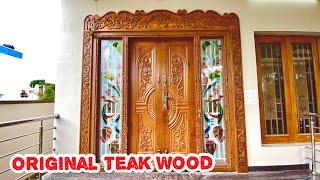 Teak Wood Main Door Design in Indian Style  Double Door Design with Fixed Designer Glass