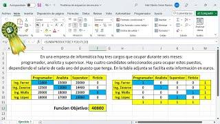 Problema de Asignación con Solver de Excel - Ejercicio Tercero