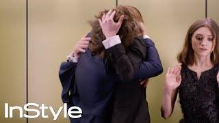 Joe Keery Natalia Dyer & Charlie Heaton  2017 Golden Globes Elevator  InStyle