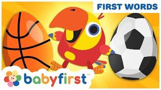 Toddler learning videos w Color Crew & Larry surprise eggs  Learning sports for kids  BabyFirst TV