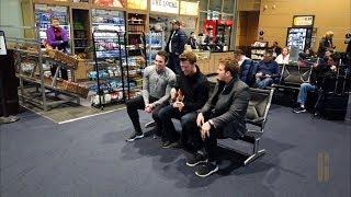 Frustrated delayed passengers get a surprise by The Gentlemen Trio GENTRI in Kansas City Airport