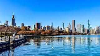 Chicago Lakefront Walk Museum to Buckingham Fountain in Fall  4K HDR