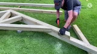 Start to finish process of making a king post truss for a porch roof..