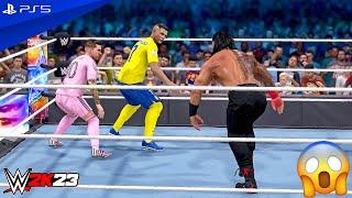 WWE 2K23 - Messi & Ronaldo vs. Roman Reigns & Brock Lesnar - Elimination Tag Team Match  4K