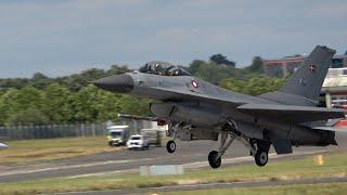 FARNBOROUGH AIRSHOW 2024.  Fast Military Jet displays.  F15 F16 and F35.  Runway views. 22 July 24.