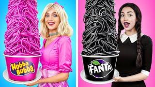 Desafio Rosa vs Preto  Wandinha Addams vs Barbie em um Desafio Culinário por RATATA POWER