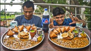 Street Big Chola Samosa Thali Eating Challenge  Indian Street Spicy Food  Food Eating Competition