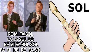 Never gonna give you up flauta dulce fácil tutorial con animación easy flute recorder