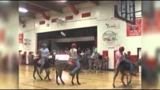 Raw Students Play Basketball Riding Donkeys