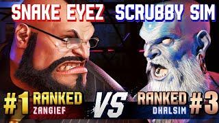 SF6 ▰ SNAKE EYEZ #1 Ranked Zangief vs SCRUBBY SIM #3 Ranked Dhalsim ▰ High Level Gameplay