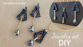 Zarif takı seti. Küpe & Kolye.Elegant jewelry set. Black  Beaded Jewelry. Earrings & Necklace Making