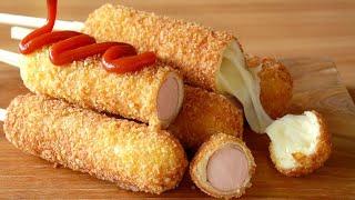 Cheese corn dog recipe with bread that doesnt need to be kneaded  Korean street foodhot dog