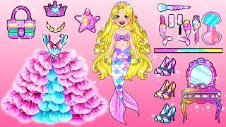 Học Làm Búp Bê Giấy - Trang Điểm Cho Nàng Tiên Cá Rapunzel Muốn Có Váy Đẹp - Câu Chuyện Của Barbie